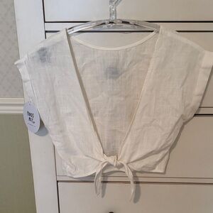 Princess Polly Cream Beach House Tie-Front Crop Top